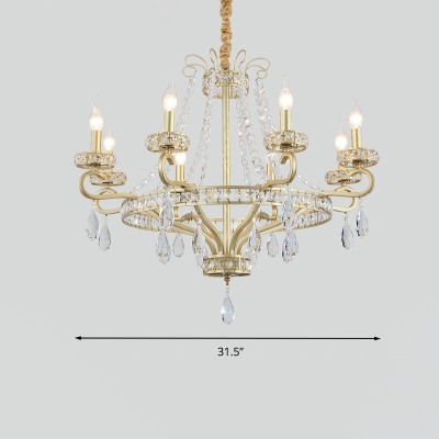 Candelabra Crystal Drop Chandelier Lighting Postmodern 5/8 Heads Gold Hanging Lamp Kit