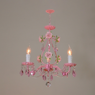 Candle Living Room Ceiling Chandelier Traditional K9 Crystal 3/5/8 Heads Pink Hanging Light Fixture