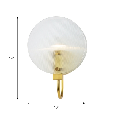 Chinese Style 1-Light Sconce Light Metal Brass Finish Curved Arm Wall Lamp with Round Opal Glossy Glass Shade