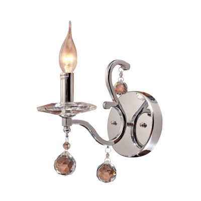 Chrome 1/2 Lights Wall Sconce Lighting Traditional Metal Candle Wall Mount Light with Clear Glass Ball