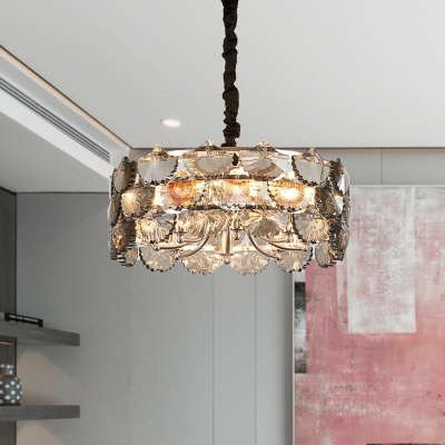 Clear Crystal Drum Hanging Chandelier Modern 6 Lights Gold Ceiling Lamp for Kitchen