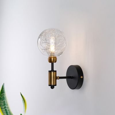 Clear Glass Ball Wall Lighting Fixture Industrial Style 1/2-Light Black/Brass Finish Sconce Lamp for Restaurant