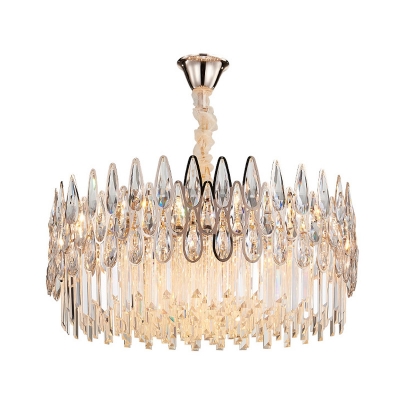 Clear Teardrop Crystal Drum Ceiling Lamp Modernism 7 Lights Living Room Chandelier Light