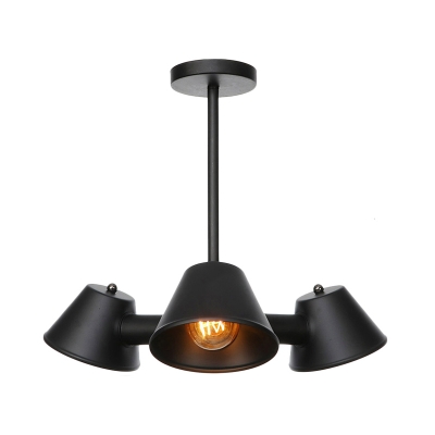 Conic Metal Hanging Chandelier Light Industrial Style 3 Heads Black Finish Pendant Lamp for Dining Room