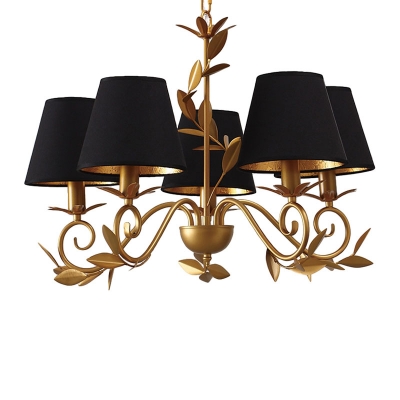 Contemporary Cone Metal Chandelier Lighting 5 Lights Hanging Lamp in Black and Gold for Living Room