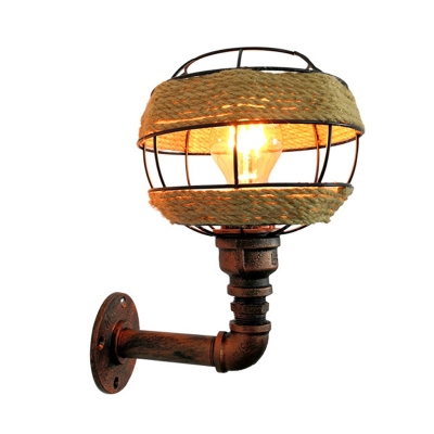 Cottage Globe Sconce Light Fixture 1 Light Metal Wall Lamp in Weathered Copper for Corridor