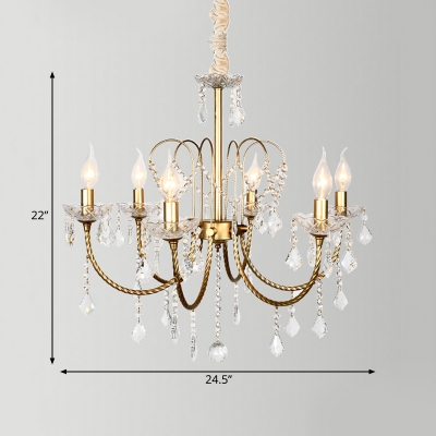 Crystal Candelabra Chandelier Light Fixture Rustic 5/6 Lights Dining Room Suspension Lamp in Gold