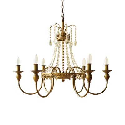 Crystal Gold/Grey Hanging Chandelier Swooping Arm 6 Lights Vintage Down Lighting Pendant for Living Room
