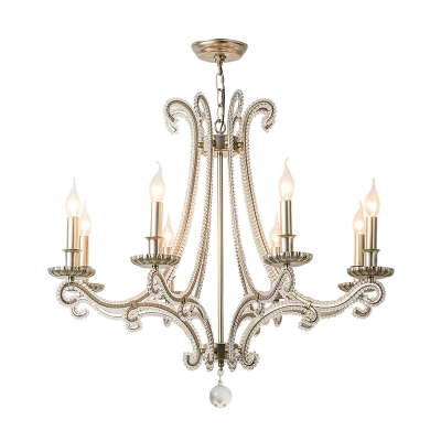 Crystal Silver Chandelier Pendant Light Candle-Style 3/6/8 Lights Traditional Suspension Lamp for Living Room
