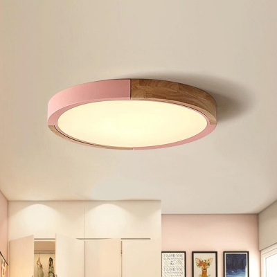 Disk Ceiling Mounted Light Macaron Metal Pink/Green/Yellow LED Flush Mount Lighting in Warm/White Light, 16