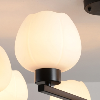 Dome Chandelier Lighting Fixture Modern Style Milky Glass 8 Heads Black Finish Pendant Lamp for Living Room