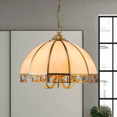 Dome Restaurant Down Lighting Pendant Colonial Opal Blown Glass 1 Head Beige Hanging Ceiling Light
