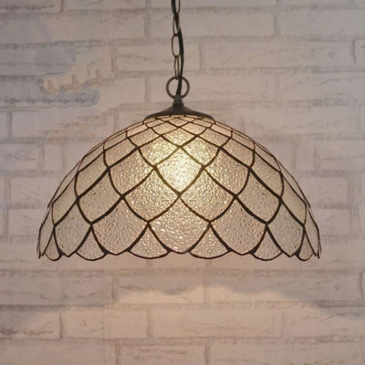Dome Silver Texture Glass Hanging Pendant Tiffany 1 Light Black Pendulum Light for Kitchen