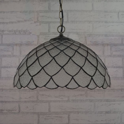 Dome Silver Texture Glass Hanging Pendant Tiffany 1 Light Black Pendulum Light for Kitchen