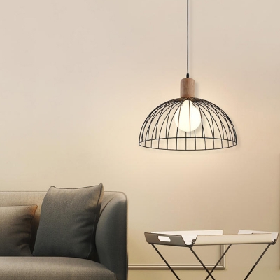 Domed Pendant Lighting Fixture Modern Style Metal 1 Light Dining Room Hanging Lamp Kit in Black