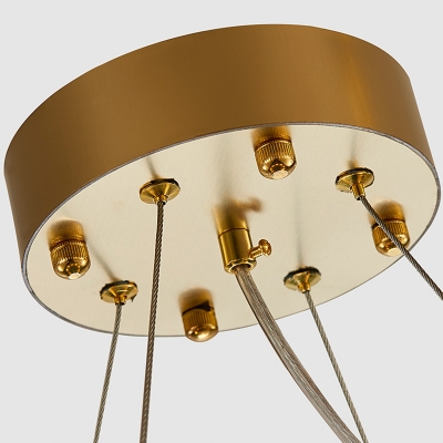 Drum Crystal Block Hanging Light Fixture Postmodern 12 Heads Gold Chandelier Lamp