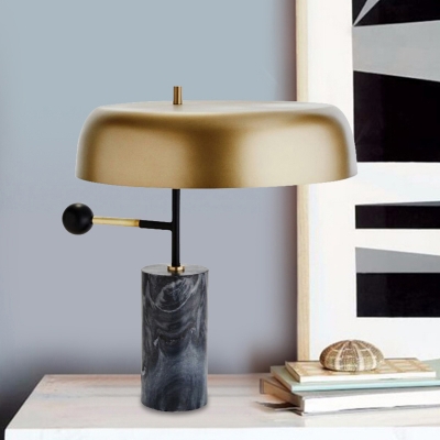Drum Shaped Table Lamp Contemporary Metal 1 Light Bedroom Desk Light in Gold with Cylinder Base