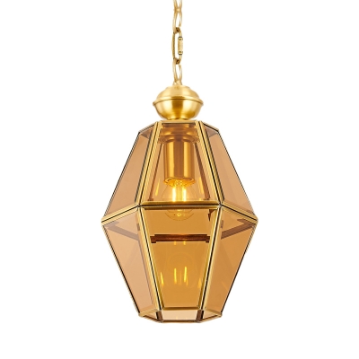 Faceted Clear/Yellow Glass Ceiling Light Colonial 1 Bulb Dining Table Pendant Lamp