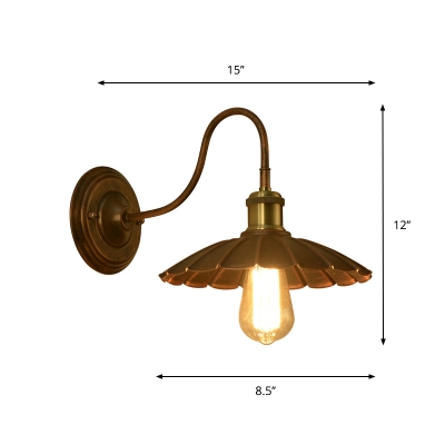 Farmhouse Scalloped Wall Mount Light Wrought Iron 1 Light Restaurant Wall Lamp with Gooseneck Arm in Weathered Copper