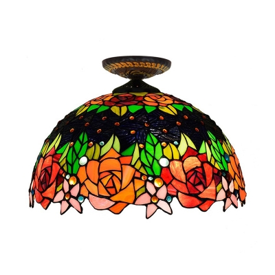 Flower Ceiling Flush Tiffany-Style Stained Art Glass 1 Head Black/Yellow Flush Mount Lighting Fixture