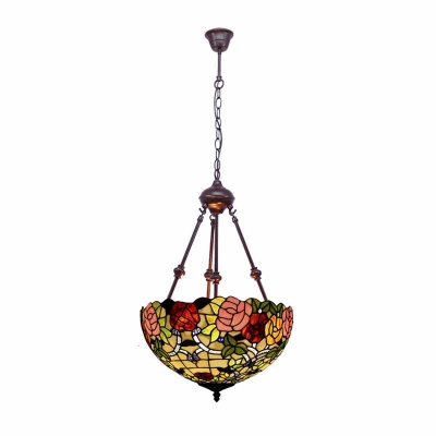 Flower Stained Glass Chandelier Light Tiffany 2 Bulbs Blue/Red/Yellow Pendant Lamp for Living Room