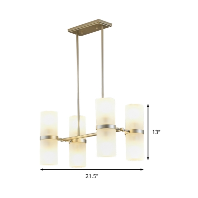 Frosted Glass Tube Chandelier Lighting Contemporary 8 Heads Gold Ceiling Hanging Light
