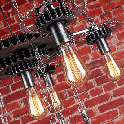 Gear Hanging Pendant Lights Vintage Industrial Metal 6 Heads Hanging Lights for Living Room