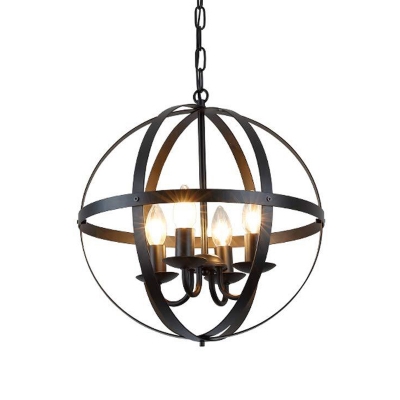 Globe Metal Pendant Lighting Industrial 4 Lights Dining Room Chandelier Hanging Light Fixture in Black