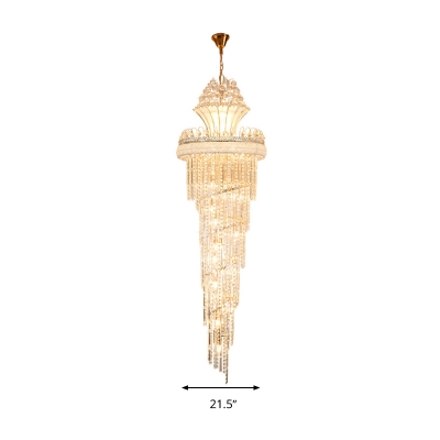 Gold 28 Heads Hanging Light Traditional Crystal Strand Swirl Chandelier Lighting