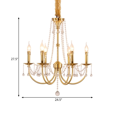 Gold Curvy Pendant Chandelier Lodge Crystal 6 Lights Living Room Ceiling Suspension Lamp