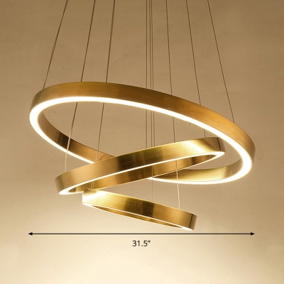 Gold Loop Ceiling Pendant Light Postmodern Metal LED Chandelier Lighting, White/Warm Light