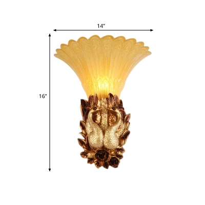 Gold Phoenix Sconce Lighting Modern Style Resin 1 Light Foyer Wall Mounted Lamp with Amber Glass Bell Shade