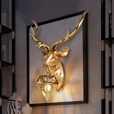 Golden Deer Wall Light Retro Stylish Resin and Metal 1 Light Indoor Sconce Lighting Fixture with Diam Shade, 14.5
