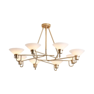 Ivory Glass Saucer Chandelier Lighting Modern Style 8 Heads Golden Pendant Light Fixture for Living Room