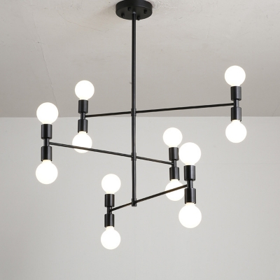 Layered Chandelier Lighting Modernism Metal 12 Lights Black/Gold Hanging Lamp Kit for Living Room