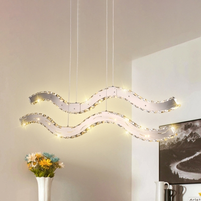 LED Dining Room Chandelier Lighting Chrome Pendant Light Fixture with Wavy Beveled Glass Crystal