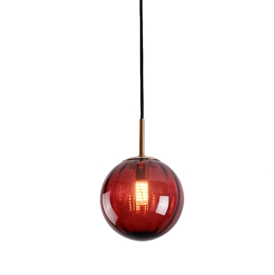 Macaron Sphere Pendant Light Kit Amber/Green/Red Glass 1 Head Bedroom Hanging Lamp Kit