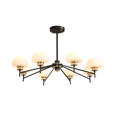 Metal Sputnik Chandelier Light Modernism 8 Heads Black-Gold Pendant Lighting Fixture with Frosted White Glass Shade