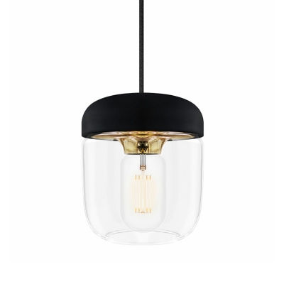 Modernist 1 Head Ceiling Lamp Black-Gold Cylinder Hanging Light Fixture with Clear Glass Shade