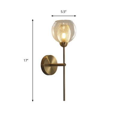 Modernist Single Wall Mounted Lamp Clear Glass and Metallic Dual Cup Shape Wall Light Sconce in Black/Gold