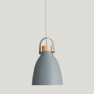 Nordic Dome Hanging Lighting Metal 1 Bulb Suspension Pendant Light in Grey with Wood Cap