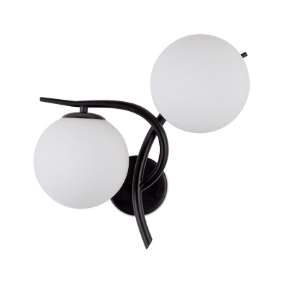 Opal Glass Spherical Sconce Light Modernism 2 Heads Wall Mounted Lighting in Black/Silver