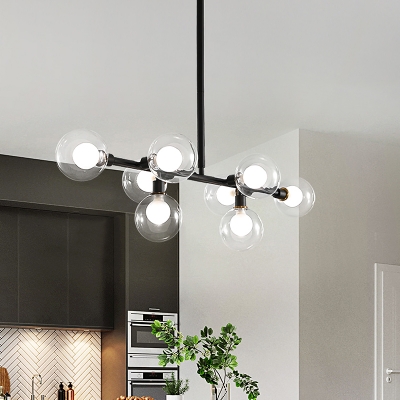 Orb Island Lighting Contemporary Clear Glass 8 Heads Hanging Pendant Light in Black