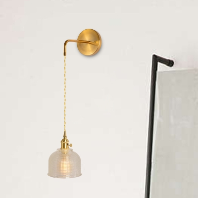 Prismatic Glass Gold Wall Mounted Lighting Dome/Cone 1 Bulb Retro Wall Sconce Light with Circular Back Plate
