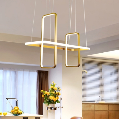 Rectangle Metal Ceiling Pendant Light Postmodern Black/Gold Hanging Chandelier in Warm/White Light