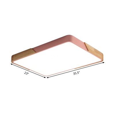 Rectangle Metal Flush Mount Macaron White/Pink LED Ceiling Lighting with Acrylic Diffuser
