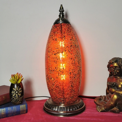 Red Crackle Glass Elliptical Nightstand Lamp Moroccan Single Head Bedroom Table Light