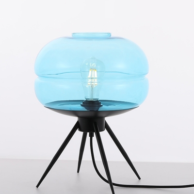 Round Bedside Reading Lamp Smoke Gray/Amber/Blue Glass 1 Light Contemporary Desk Light with Tripod