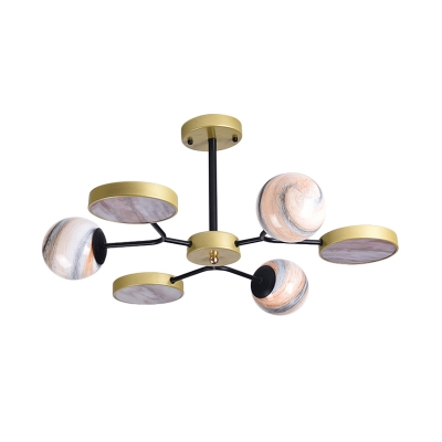 Round Shaped Chandelier Pendant Light Modern Style Hand-Blown Glass 6/8 Lights Golden Hanging Lamp