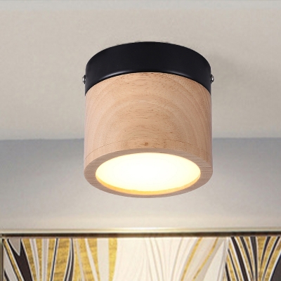 Round Wood Flush Light Contemporary 16